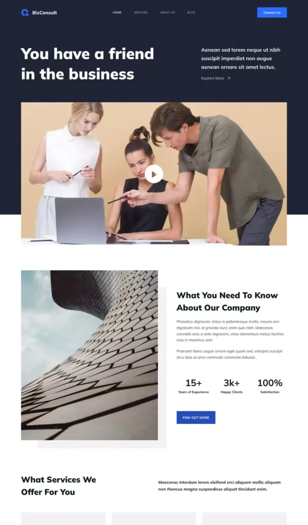 a wordpress website developed for business consultants using the Blocksy theme.