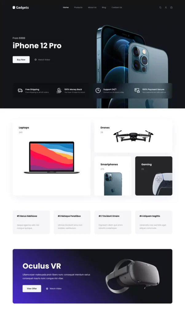 a wordpress website developed for gadgets store using the Blocksy theme.