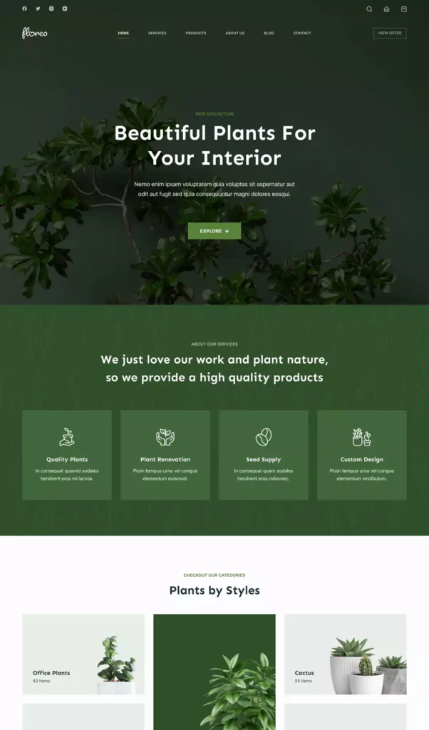 a wordpress website developed for plants store business using the Blocksy theme.