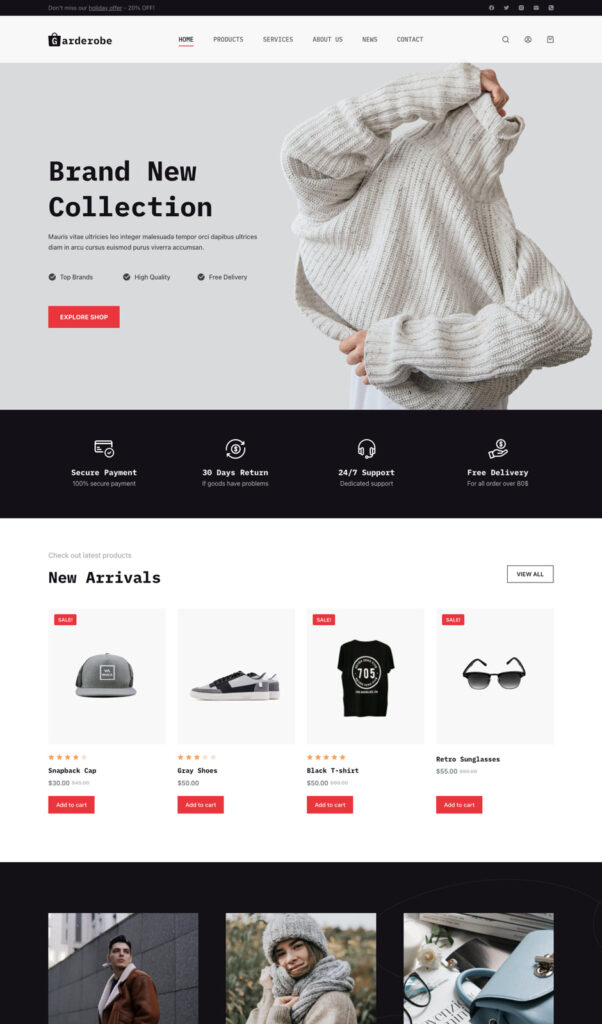 a wordpress website developed for clothing shop using the Blocksy theme.
