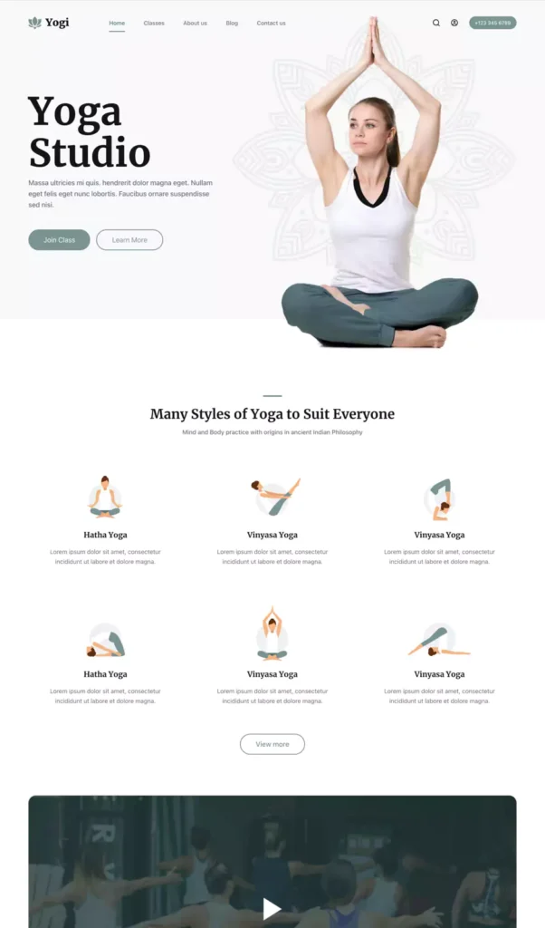 a wordpress website developed for yoga studio using the Blocksy theme.