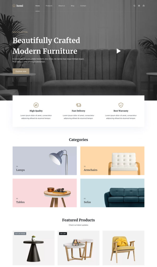 a wordpress website developed for home decoration online store using the Blocksy theme.
