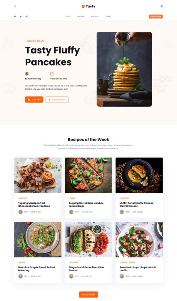 a wordpress website developed for a recipe blog using the Blocksy theme.