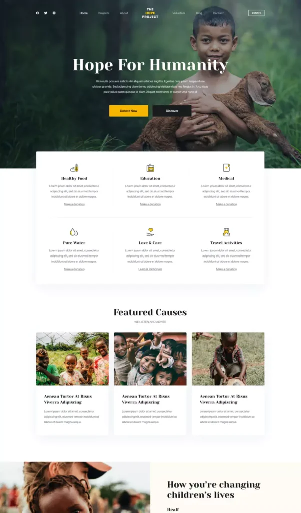 a wordpress website developed for charity or non profit organizations using the Blocksy theme.