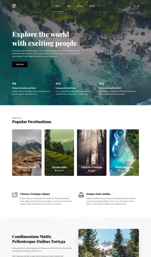 a wordpress website developed for travel agencies using the Blocksy theme.