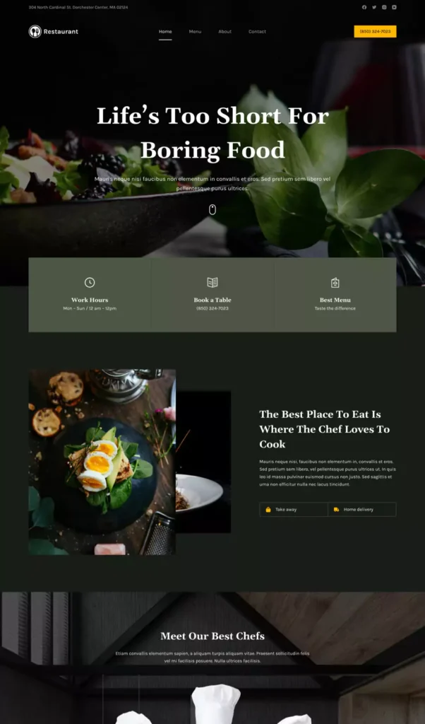 a wordpress website developed for restaurants using the Blocksy theme.