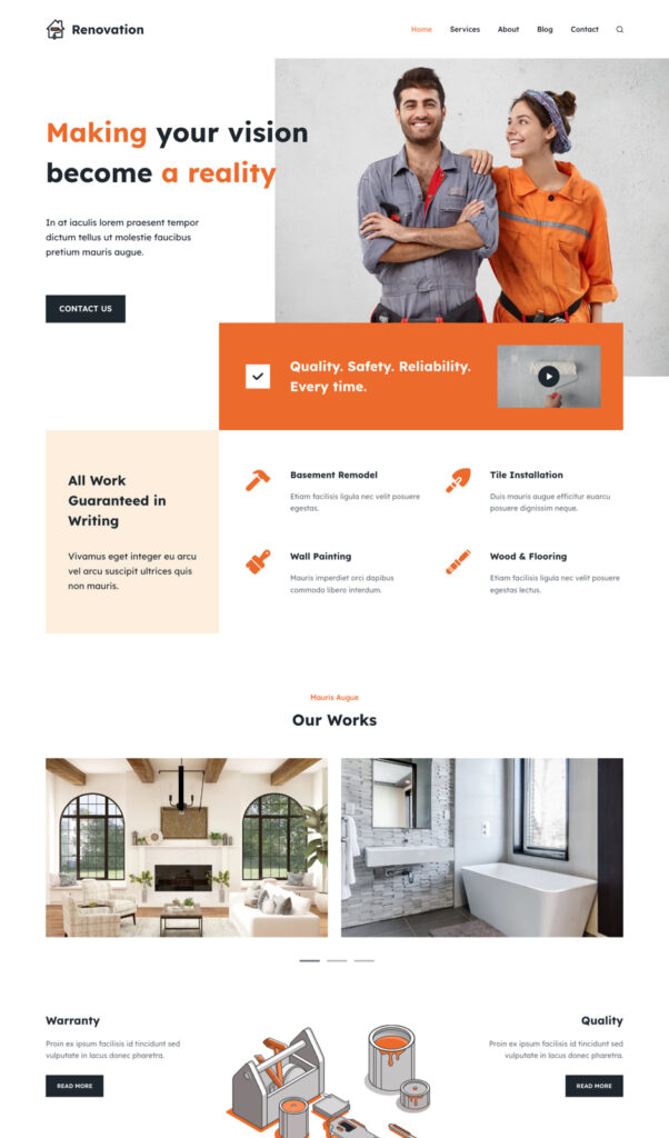 a wordpress website developed for home renovators using the Blocksy theme.