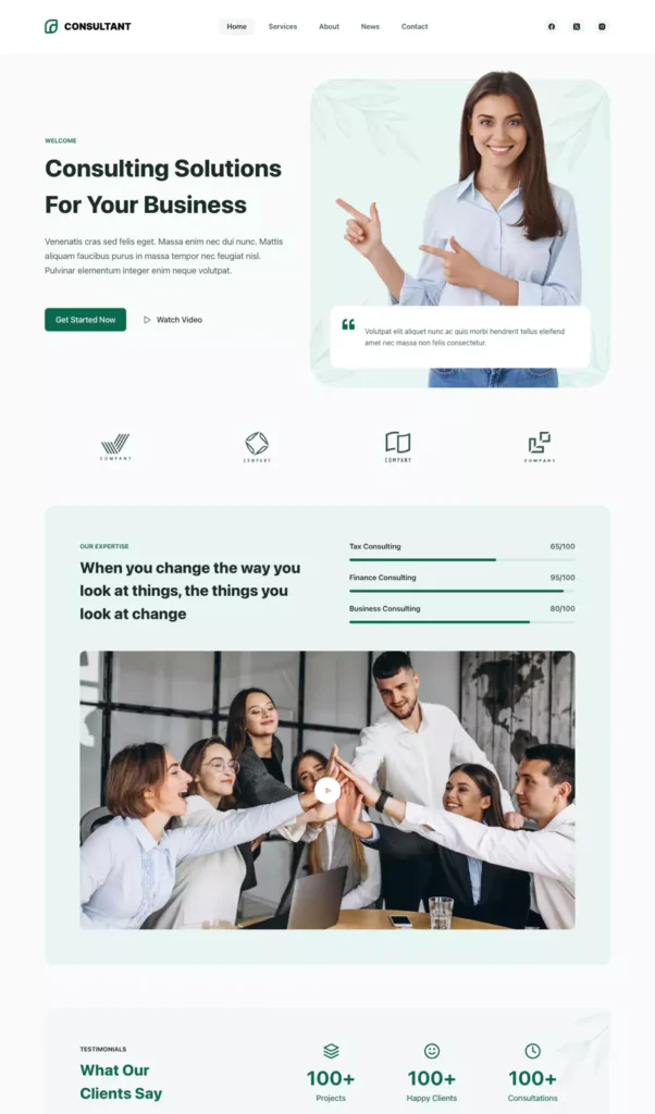 a wordpress website developed for consultants using the Blocksy theme.