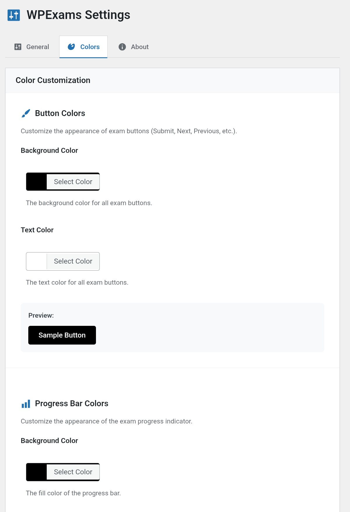 WPExams demo of color settings